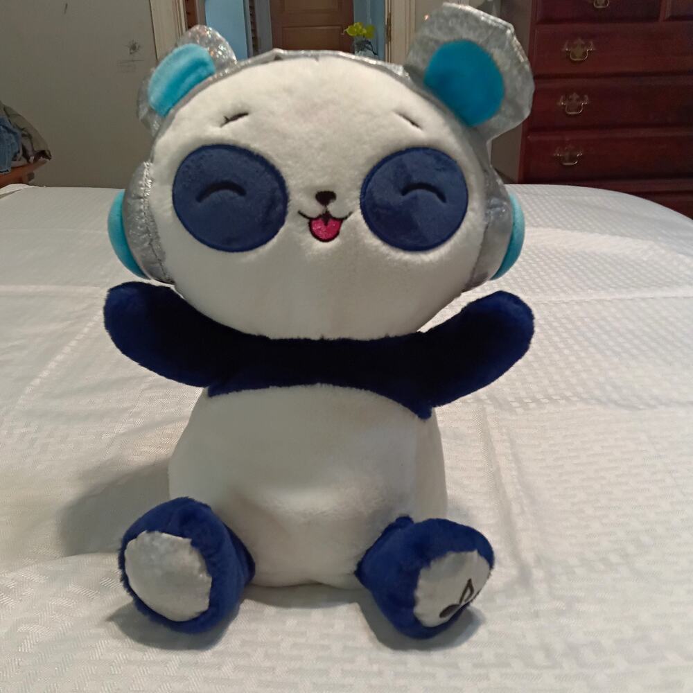 FAO Schwarz Panda Plush Stuffed Animal Blue/Silver Earmuffs, Small 2022 Tested